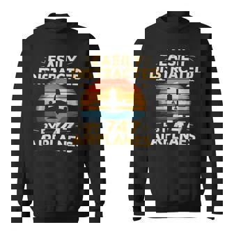 飛行機 簡単 気を取られる 747 飛行機 面白い パイロット スウェットシャツ - Kawaiitshirt