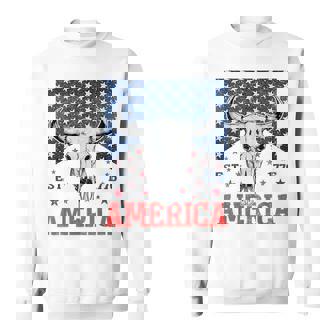 America Est 1776 Western Cow Skull Retro 4Th Of July Sweatshirt | Mazezy