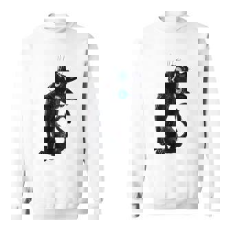 Black Cat Lazy Cute Cat Meme Spooky Button Eyes Kitty Lovers Sweatshirt - Monsterry