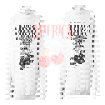 Coquette Bow America Cherry Us Flag 4Th Of July Patriotic Sweatshirt - Monsterry