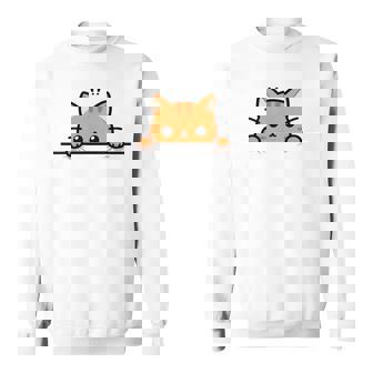 Cute Orange Kitty Cat Peeking Over At You Ginger Cat Lover Sweatshirt - Thegiftio