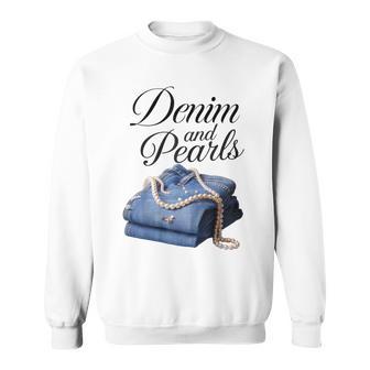 Denim And Pearls For Ladies 2025 Denim With Pearls Jeans Sweatshirt - Thegiftio UK