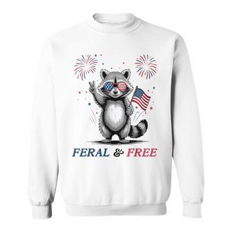Feral And Free Raccoon Usa Feral But Free 4Th Of July Sweatshirt - Thegiftio UK