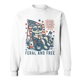 Feral And Free Raccoon 4Th Of July Patriotic Sweatshirt - Thegiftio UK