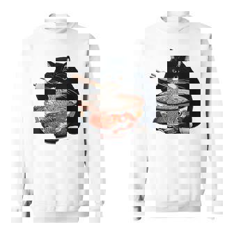 Black Fat Cat Eating Ramen Sweatshirt - Thegiftio