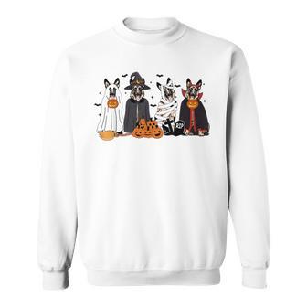 German Shepherd Dogs Dressed As Ghost Spooky Halloween Sweatshirt - Thegiftio UK