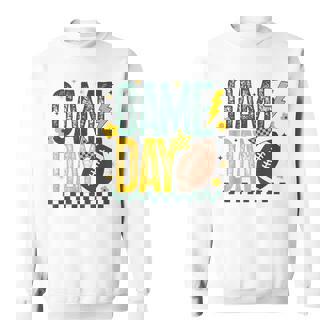 Game Day Football Season Retro Green Gold Checker Touchdown Sweatshirt - Thegiftio