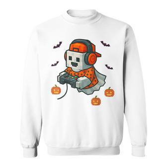Halloween Ghost Gamer Spooky Pixelated Ghost With Controller Sweatshirt - Thegiftio UK