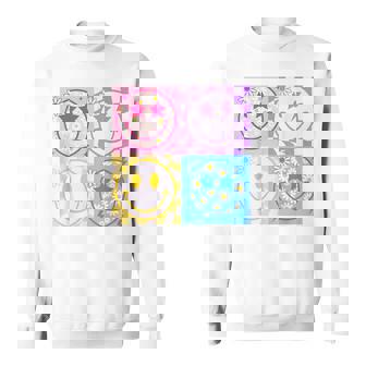 Happy Face Smile Checkered Pattern Retro Vibes Trendy Sweatshirt - Monsterry