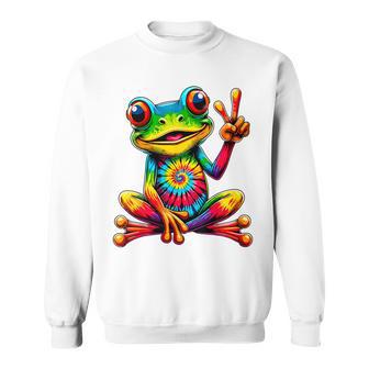 Hippie Tie-Dye Frog Peace Sign Hippie Sweatshirt - Thegiftio UK