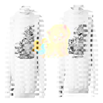 Kitten With Happy Little Birds スウェットシャツ - Kawaiitshirt