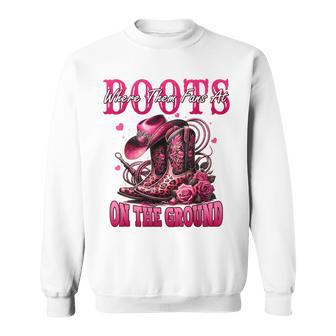 Where Them Fans At Boots On The Ground Black Western Cowgirl Sweatshirt - Thegiftio UK