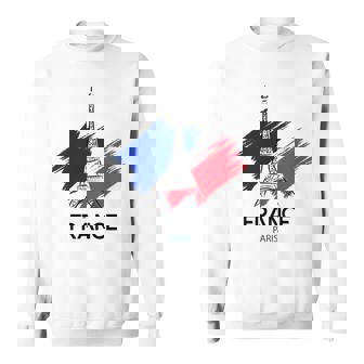 Paris France Flag & Eiffel Tower Graphic Paris Manche Longue Sweater e - Cadeauxyz