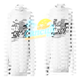 Retro Cancun Mexico Sunset Palm Tree Beach Summer Vacation Sweatshirt - Monsterry