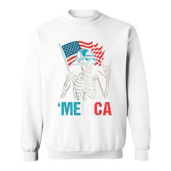 Skeleton Merica Rock American Flag Patriotic 4Th Of July Sweatshirt - Thegiftio UK