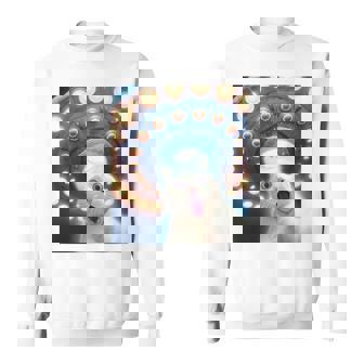Ufo エイリアンフライングソーサー付き面白い白猫愛好家セルフィー 長袖tシャツ スウェットシャツ - Kawaiitshirt