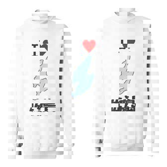 【バックプリント・背中側】アイラブ・佐渡島（I Love ハート）地図 佐渡ヶ島 ジモtティ お土産 面白 スウェットシャツ - Kawaiitshirt