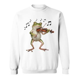おもしろミュージシャン バイオリニスト かわいいカエル 演奏 バイオリン スウェットシャツ - Kawaiitshirt