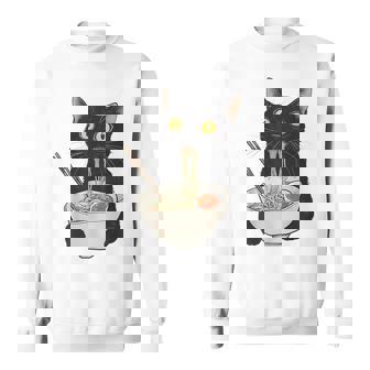 おもしろ猫 食べる 麺 ラーメン 日本猫 食べる 麺 スウェットシャツ - Kawaiitshirt