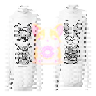 かわいいコーギーのドーナツを持つ漫画の犬愛好家アートキッズ。 スウェットシャツ - Kawaiitshirt