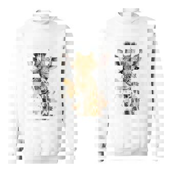 かわいい水彩画 キリン 赤ちゃん 美的 動物 アート 絵画 長袖tシャツ スウェットシャツ - Kawaiitshirt