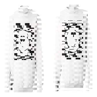 イエロー スマイル フェイスシャツ かわいい チェック柄 スマイル ハッピー スウェットシャツ - Kawaiitshirt