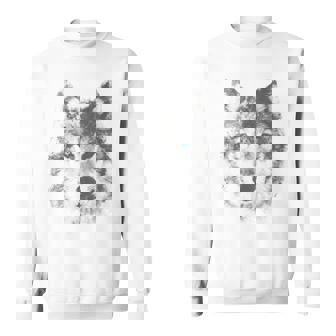 オオカミの顔 青い目 美的スマッジアートスタイル 野生動物 スウェットシャツ - Kawaiitshirt