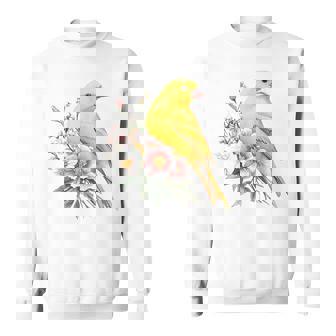 カナリアの鳥好き、ピンクの花のかわいい鳥、自然。 スウェットシャツ - Kawaiitshirt