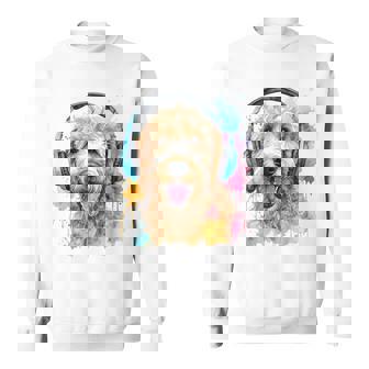 ゴールデンドゥードル、ヘッドフォン、犬、動物プリント スウェットシャツ - Kawaiitshirt