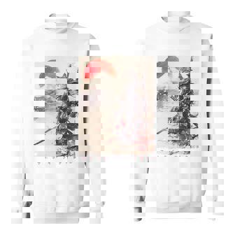 サムライ 猫戦士 浮世 墨絵 猫 サムライ 長袖tシャツ スウェットシャツ - Kawaiitshirt