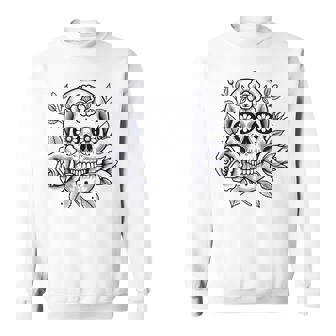 スカルと花の伝統的なタトゥースタイル スウェットシャツ - Kawaiitshirt