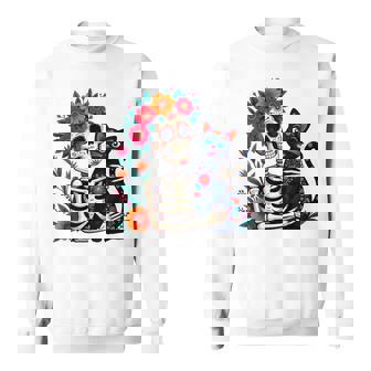 スケルトン ハグ 猫 シュガー スカル Día Los Muertos ハロウィン スウェットシャツ - Kawaiitshirt