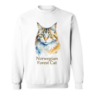 ノルウェージャンフォレストキャット 水彩画ポートレート2 スウェットシャツ - Kawaiitshirt