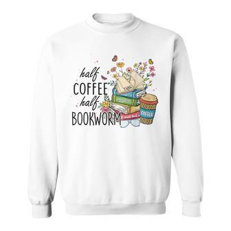 ハーフコーヒー ハーフブックワーム 読書本 コーヒーカップ スウェットシャツ - Kawaiitshirt