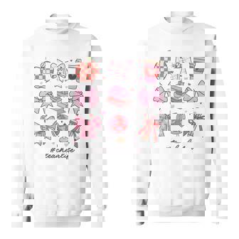 バレンタイン 教師 かわいい弓 アップル 地球儀 鉛筆 本 アート スウェットシャツ - Kawaiitshirt