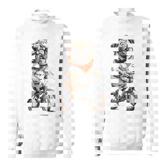 パグ いぬ イラスト パグ好き 犬好き 自転車 かわいい おもしろ レトロ かっこいい スウェットシャツ - Kawaiitshirt