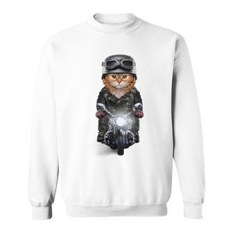三毛猫 オレンジ猫 ねこ バイク ヘルメット スウェットシャツ - Kawaiitshirt