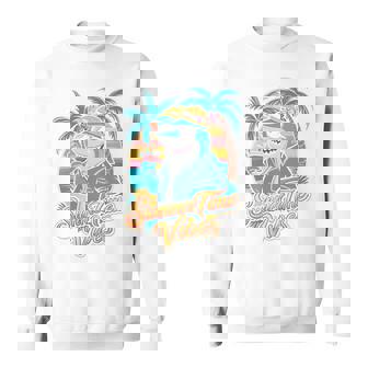 夏休み サメ ビーチ トロピカル サンセット ヤシの木 長袖tシャツ スウェットシャツ - Kawaiitshirt