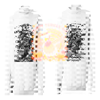 感謝祭 おもしろい 七面鳥巡礼者 軽くたたく 幸せな七面鳥の日 スウェットシャツ - Kawaiitshirt