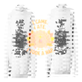来た、食べた、昼寝した 感謝祭 家族のユーモア スウェットシャツ - Kawaiitshirt