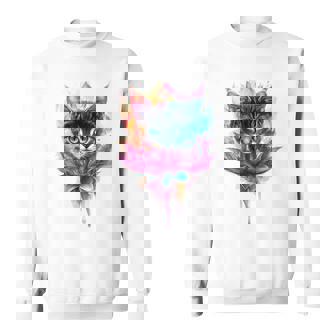 猫 花 カラフル かわいい アート 動物好き グラフィック 猫 スウェットシャツ - Kawaiitshirt