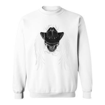 羽の天使の翼 カウボーイスカル 背中 スウェットシャツ - Kawaiitshirt