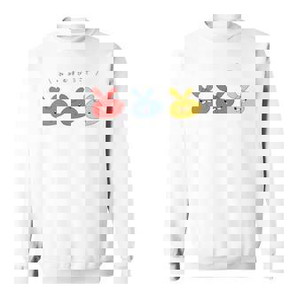 耳結びうさぎ 赤青黄 Cぽむこ かわいい うさぎ キャラクター 長袖tシャツ スウェットシャツ - Kawaiitshirt