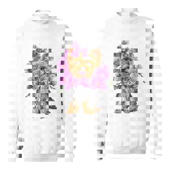 花を持つヨークシャー テリア 長袖tシャツ スウェットシャツ - Kawaiitshirt