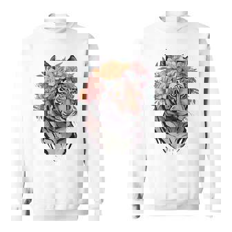 花柄 水彩 虎 花 王冠 虎好き スウェットシャツ - Kawaiitshirt