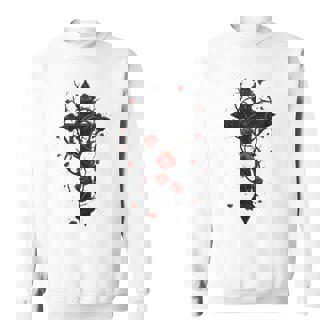 赤いバラのゴシック・クロス 長袖tシャツ スウェットシャツ - Kawaiitshirt