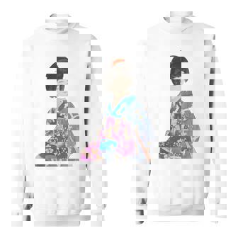 青い着物を着た美しい芸者 日本画 鳥居 言人 帯 美人画 新版画 日本画 長袖tシャツ スウェットシャツ - Kawaiitshirt