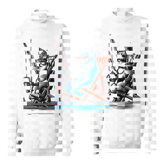 面白い釣り猫ロッドとリール Lets Go 釣り 猫釣り 長袖tシャツ スウェットシャツ - Kawaiitshirt