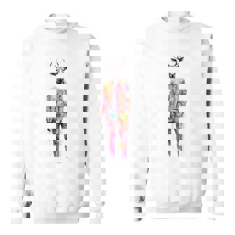 鹿 人間 アート カラフル 動物 絵画 グラフィック 鹿 スウェットシャツ - Kawaiitshirt