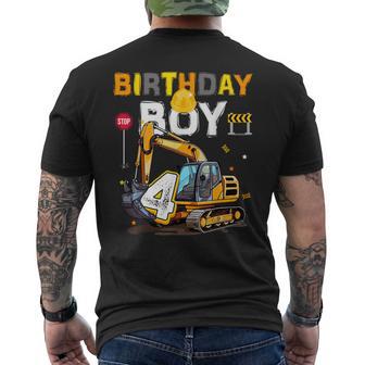 4Th Birthday Boy 4 Years Old Excavator Four Decorations Men's T-shirt Back Print - Thegiftio UK
